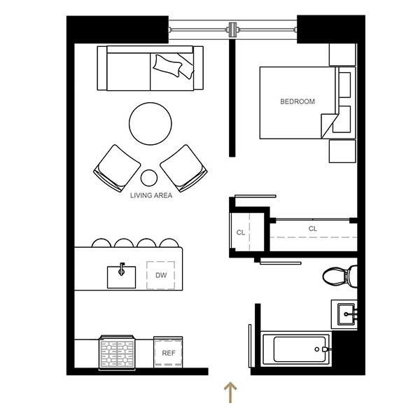 Floor plan layout for 1 Bed 1 Bath Flat