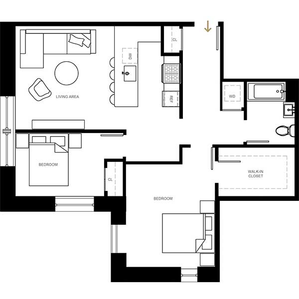 Floor plan layout for 2 Beds 1 Bath Flat