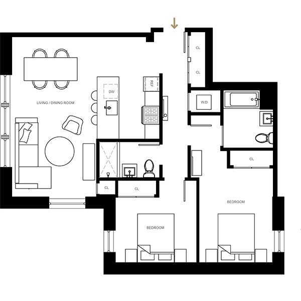 Floor plan layout for 2 Beds 2 Bath Flat