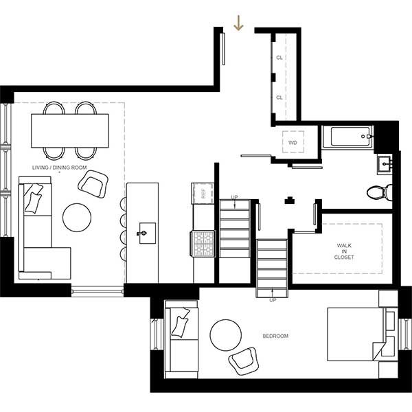 Floor plan layout for 2 Beds 2 Bath Loft