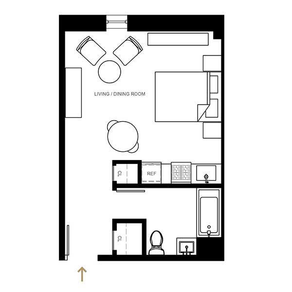 Floor plan layout for Studio Flat