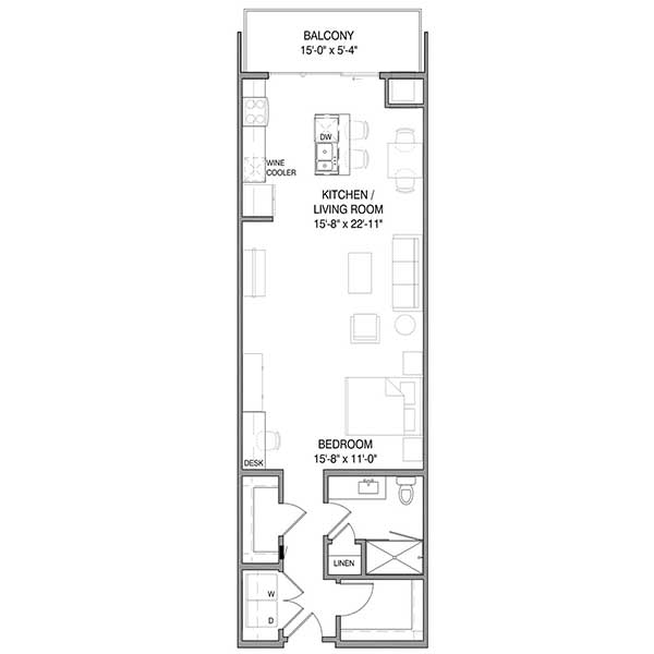 444 Social - Floorplan - Short-Term Furnished Emery Loft