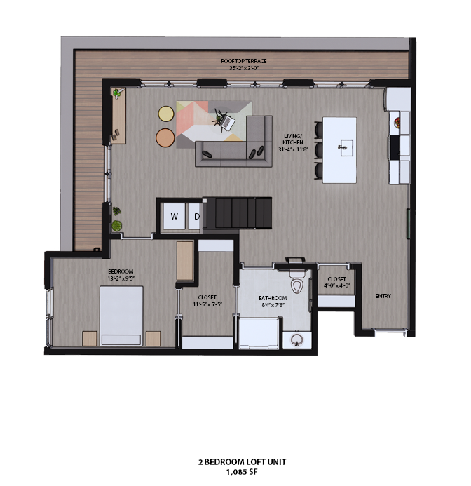 Floorplan - 2 Bedroom Loft Unit w/ Sun Deck & Terrace image