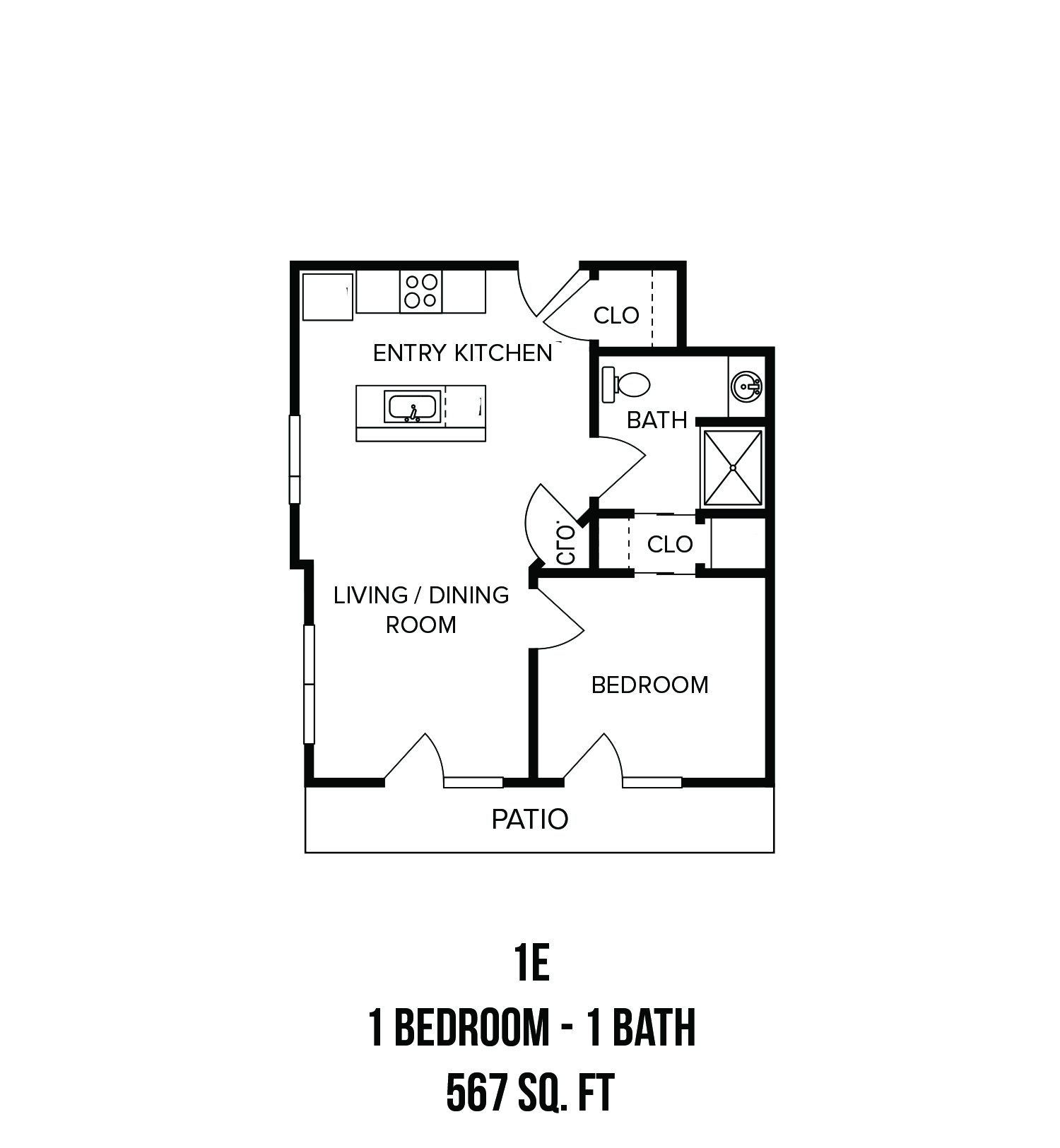 625 S. Goodman Apartments - Floorplan - One Bedroom (1E)