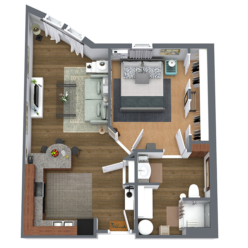 Floorplan - 1 Bed - D - Market image