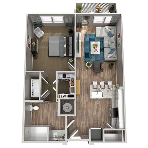 Floorplan - A1, 1 Bed, 1 Bath, 724 square feet
