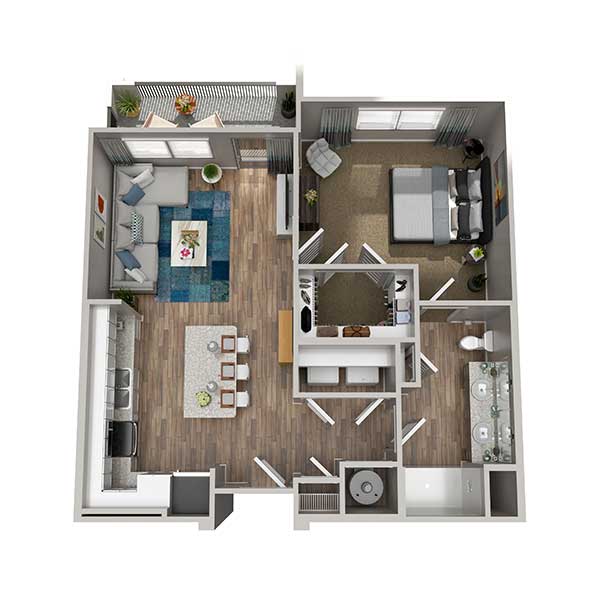 Floorplan - A2, 1 Bed, 1 Bath, 763 square feet