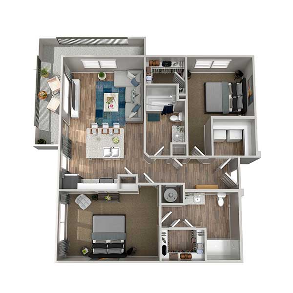 Floorplan - B1, 2 Beds, 2 Baths, 1055 square feet
