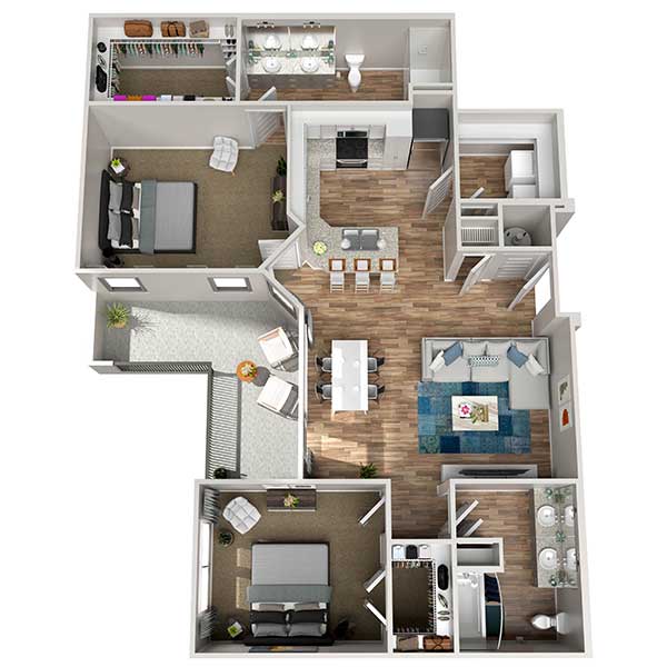 Floorplan - B3, 2 Beds, 2 Baths, 1260 square feet