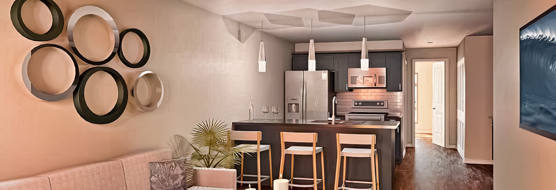 Brightly-lit Kitchen Area with Three-seater Breakfast Bar
