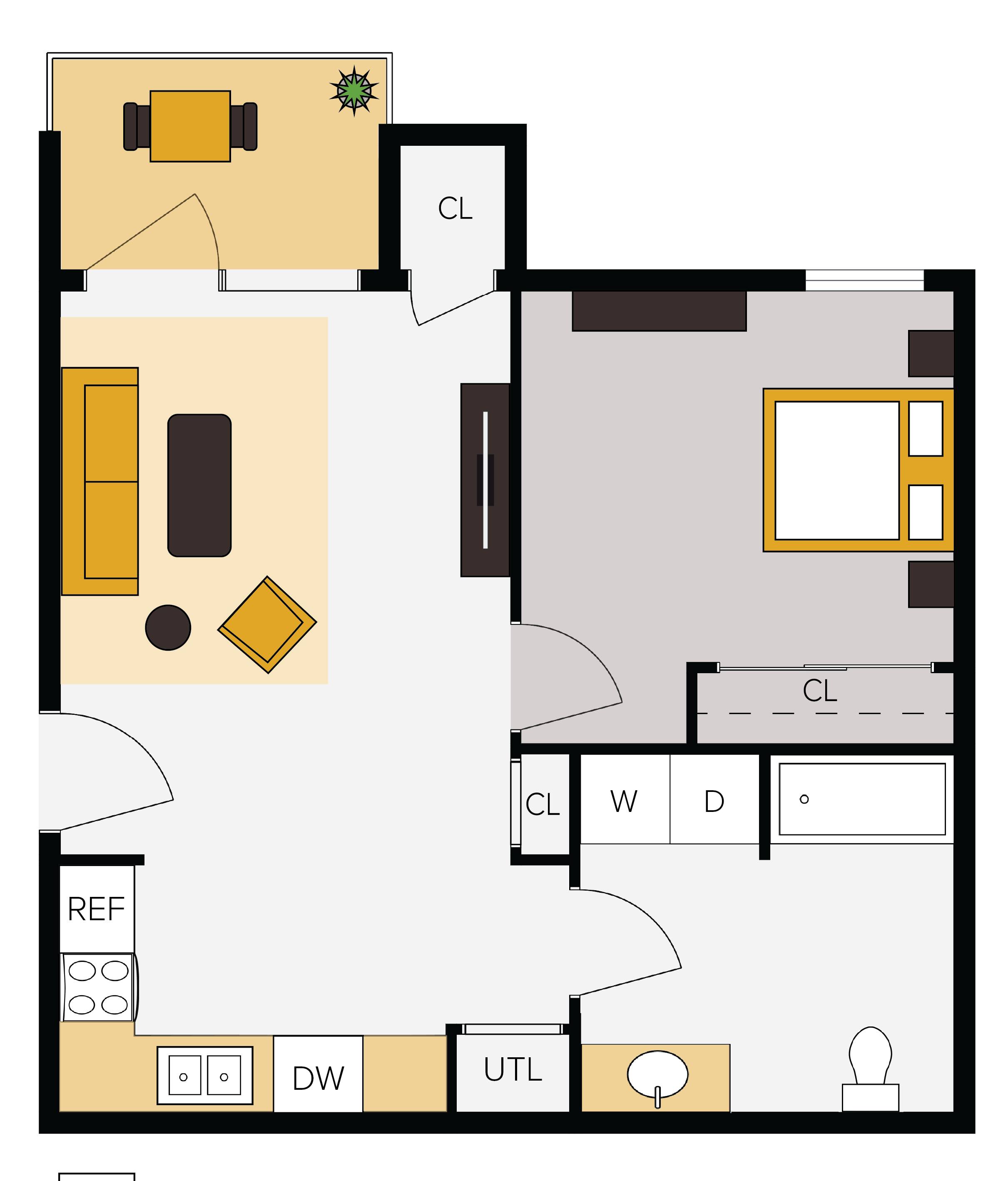 Floor plan layout for One Bed/One Bath