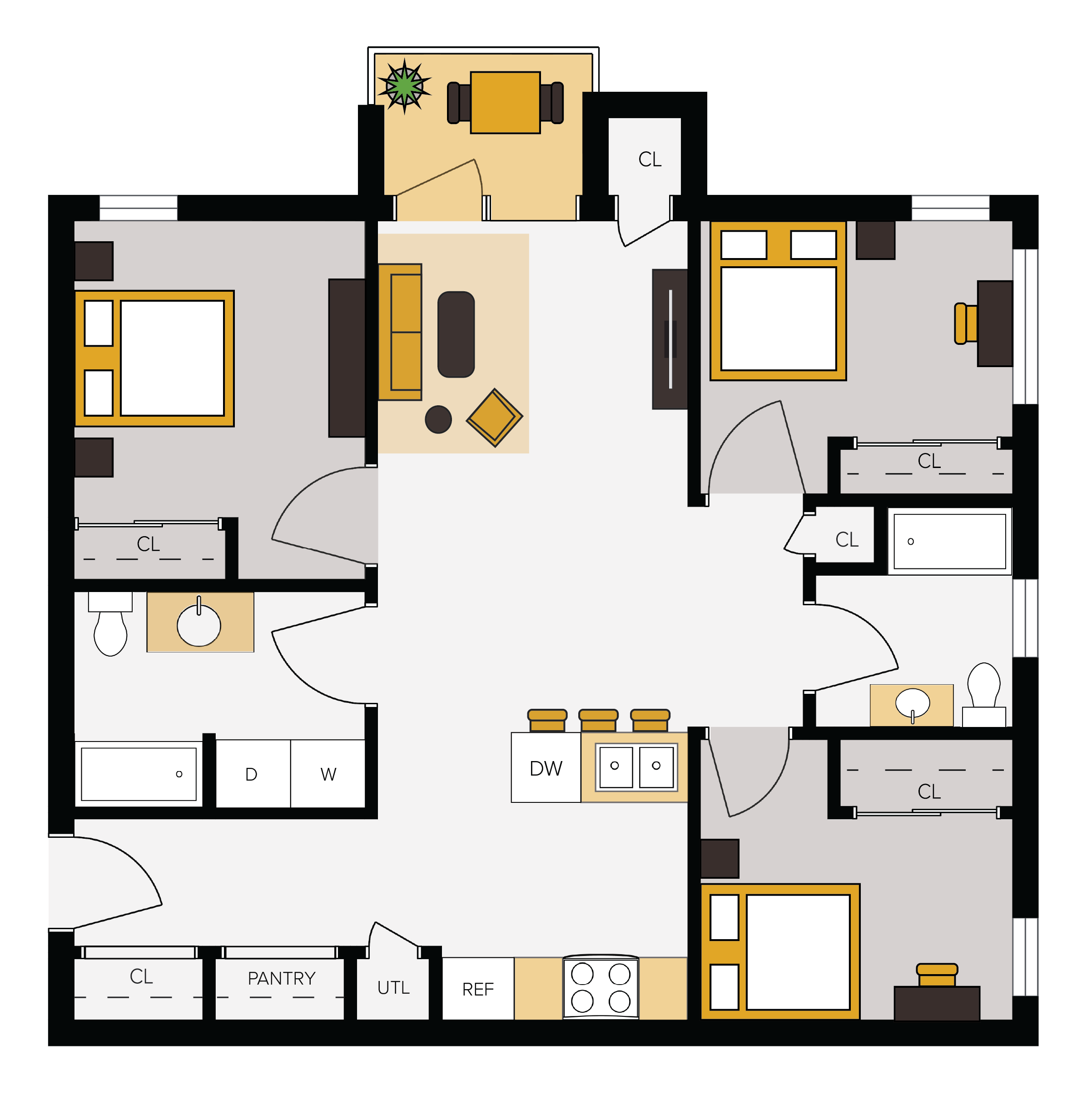 Floor plan layout for Three Bed/Two Bath | ADP