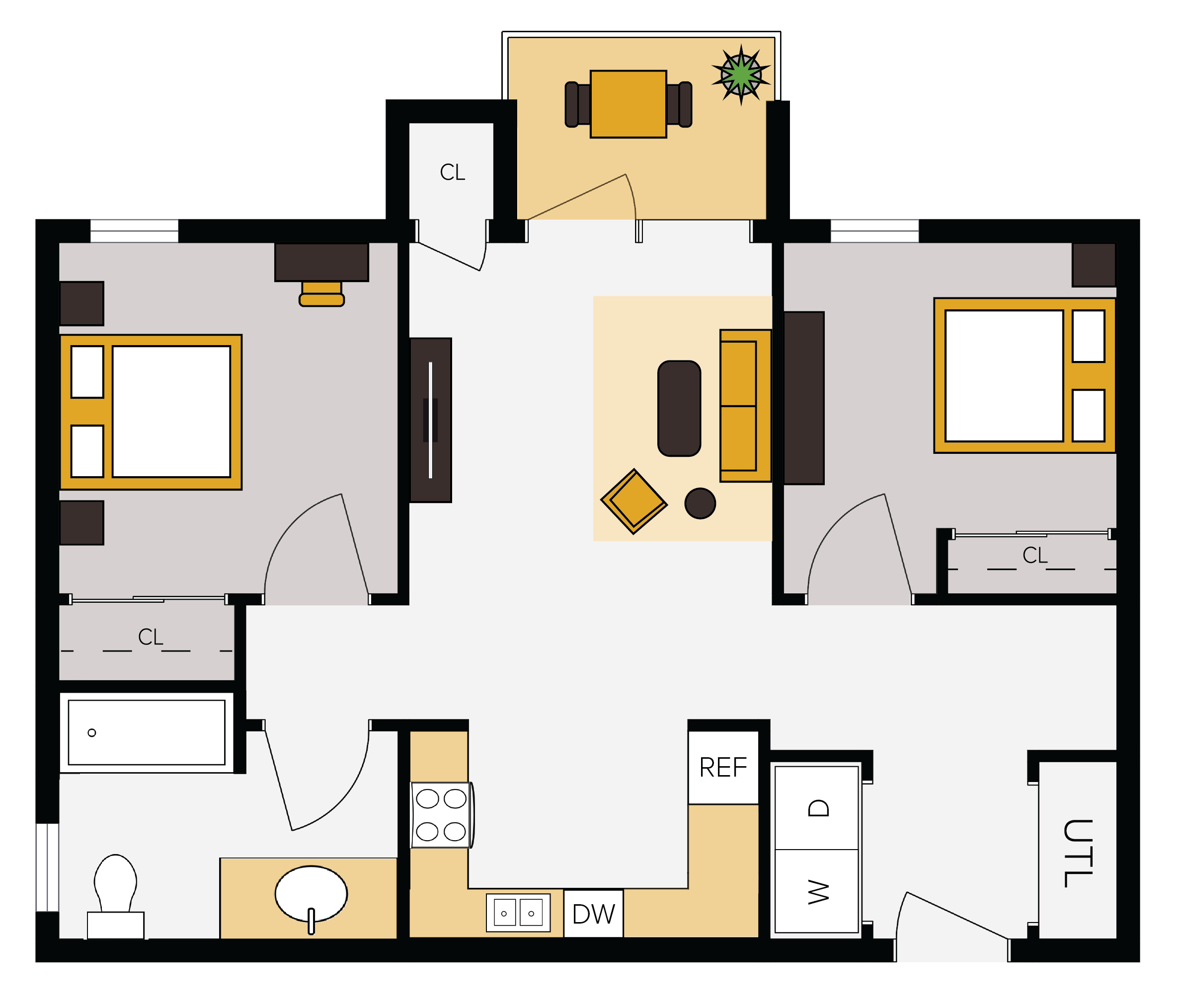 Floor plan layout for Two Bed/One Bath | HC