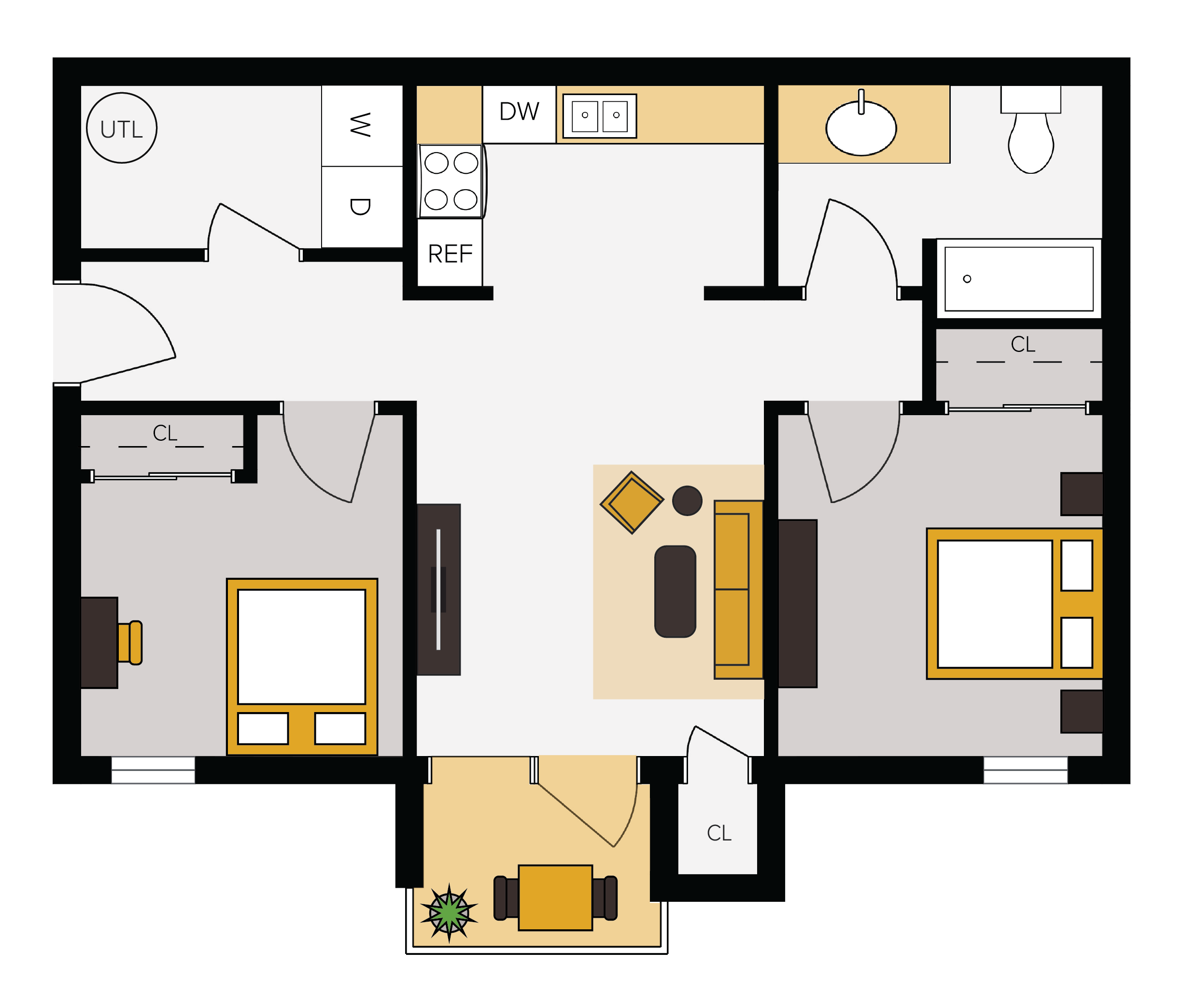 Floor plan layout for Two Bed/One Bath