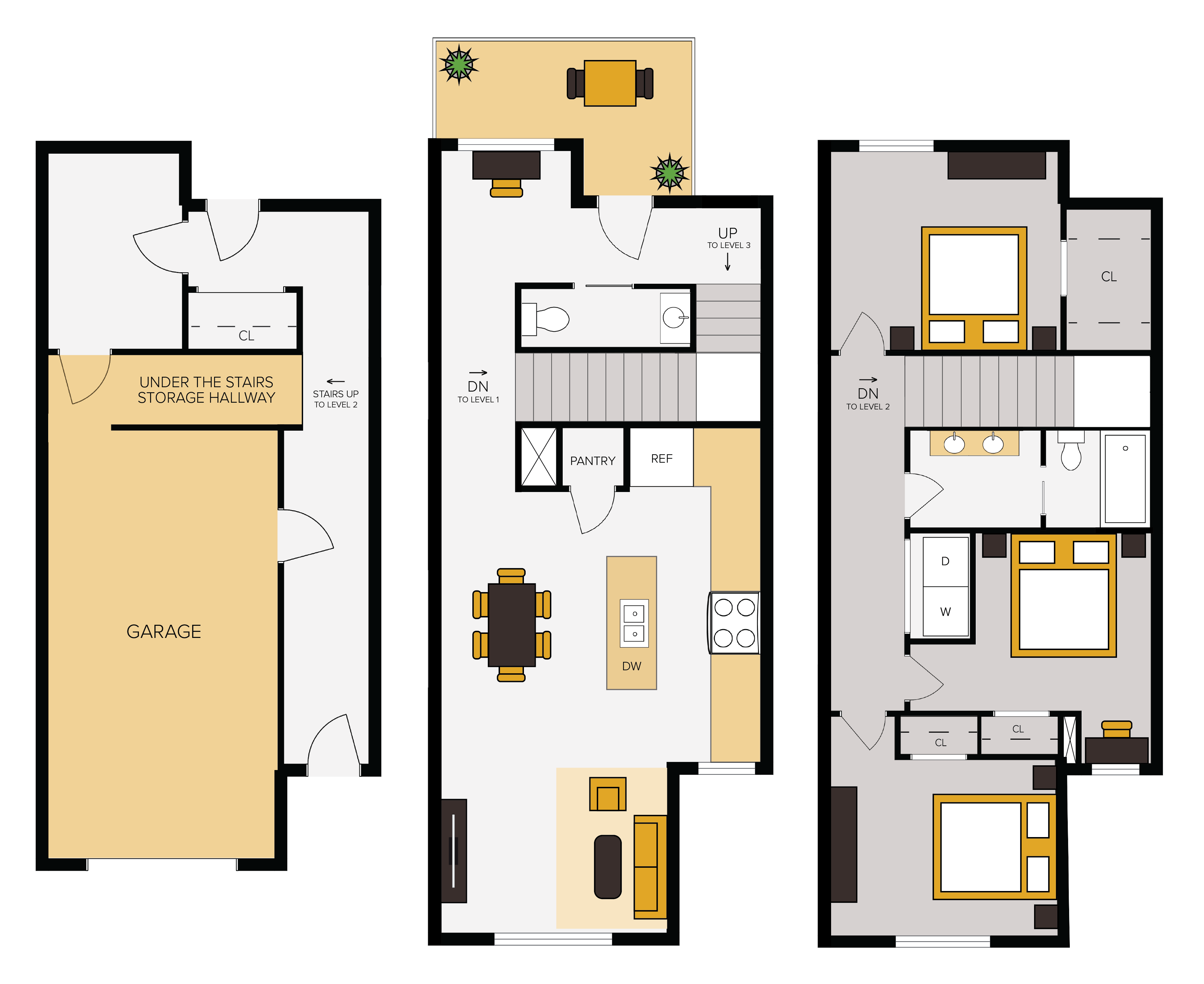 Floor plan layout for Three Bedroom Townhome