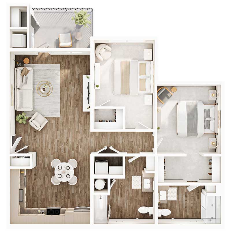 Floor plan layout for 2 beds