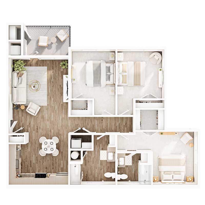 Floor plan layout for 3 beds