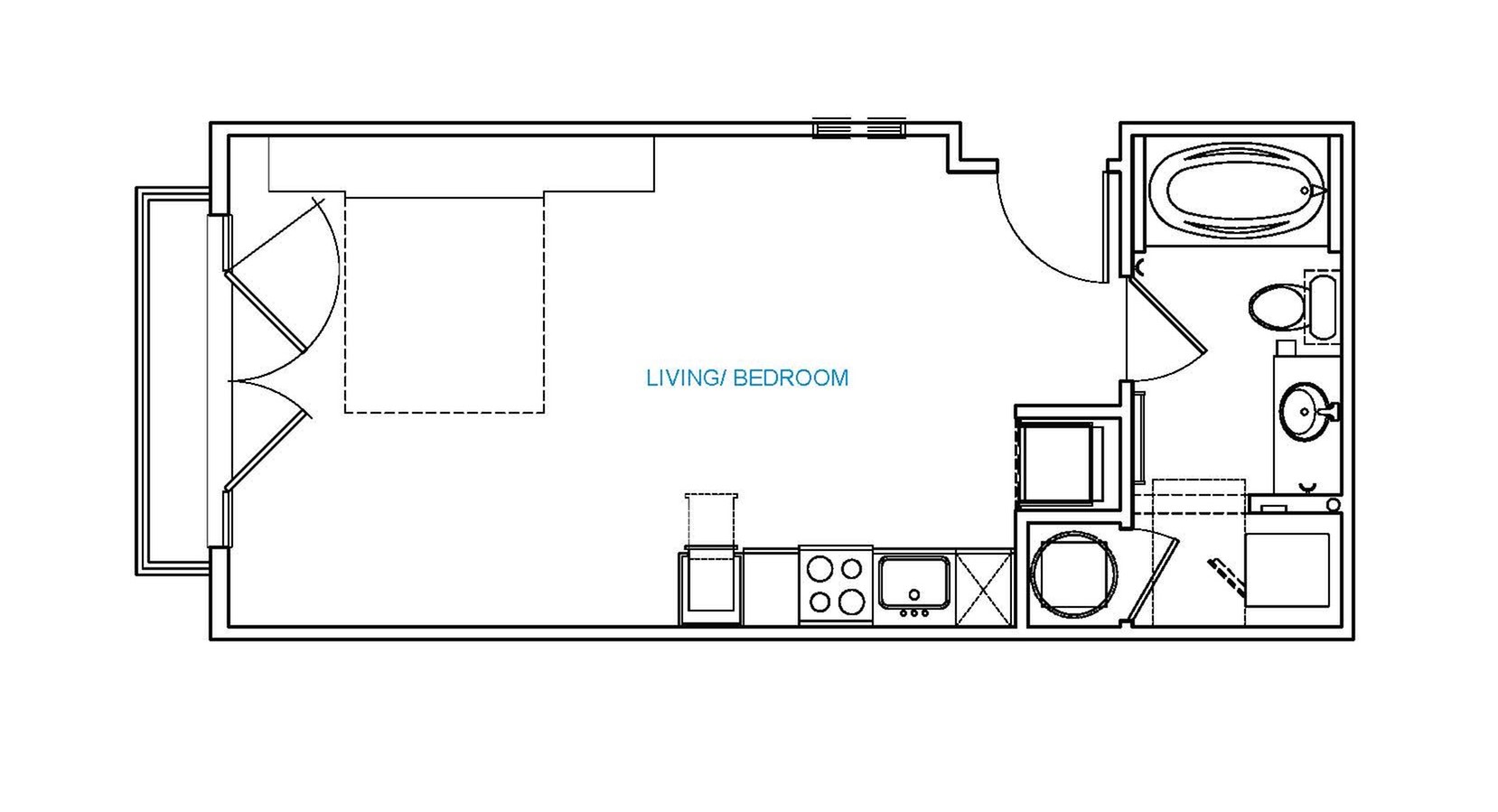 Floorplan - S1, 1 Bed, 1 Bath, 430 square feet