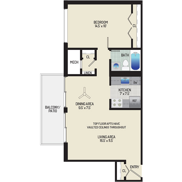 Barcroft Plaza Apartments - Floorplan - 1 Bedroom + 1 Bath