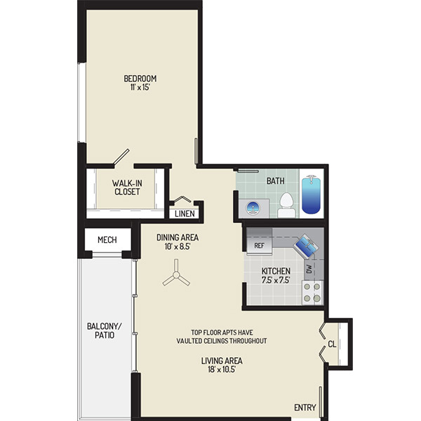 Barcroft Plaza Apartments - Floorplan - 1 Bedroom + 1 Bath
