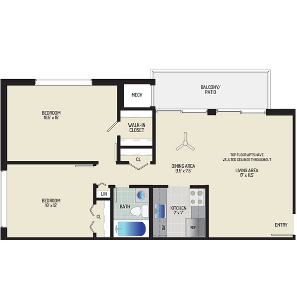 Barcroft Plaza Apartments - Floorplan - 2 Bedrooms + 1 Bath