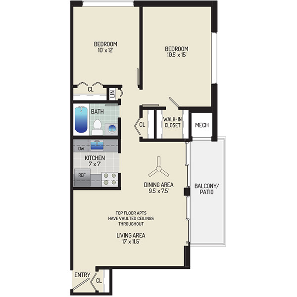Barcroft Plaza Apartments - Floorplan - 2 Bedrooms + 1 Bath