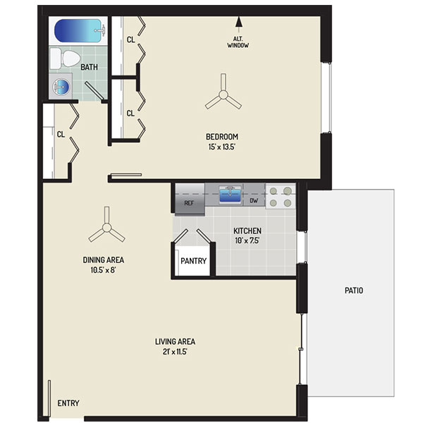 Barcroft View Apartments - Floorplan - 1 Bedroom + 1 Bath