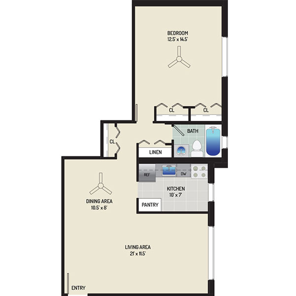 Barcroft View Apartments - Floorplan - 1 Bedroom + 1 Bath