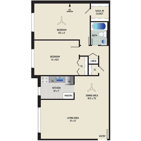 Barcroft View Apartments - Floorplan - 2 Bedrooms + 1 Bath