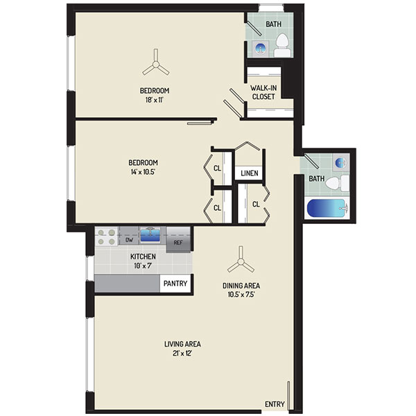Barcroft View Apartments - Floorplan - 2 Bedrooms + 1.5 Baths