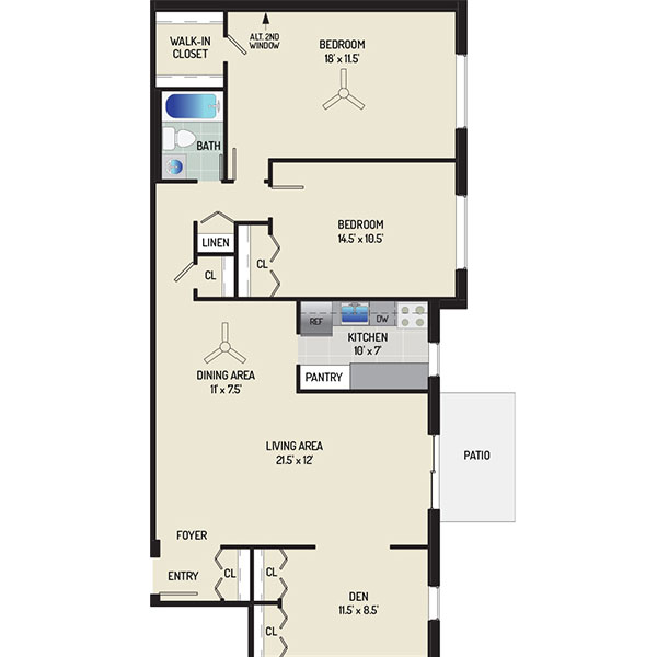 Barcroft View Apartments - Floorplan - 2 Bedrooms + 1 Bath