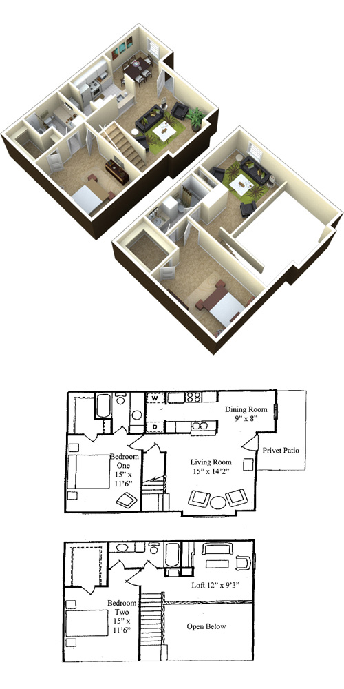 Baywater Apartments - Floorplan - Atlantic - 2x2 with Loft