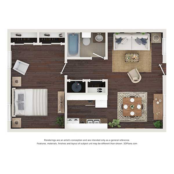 Willow Park Apartment Homes - Floorplan - One Bed - Bossier East