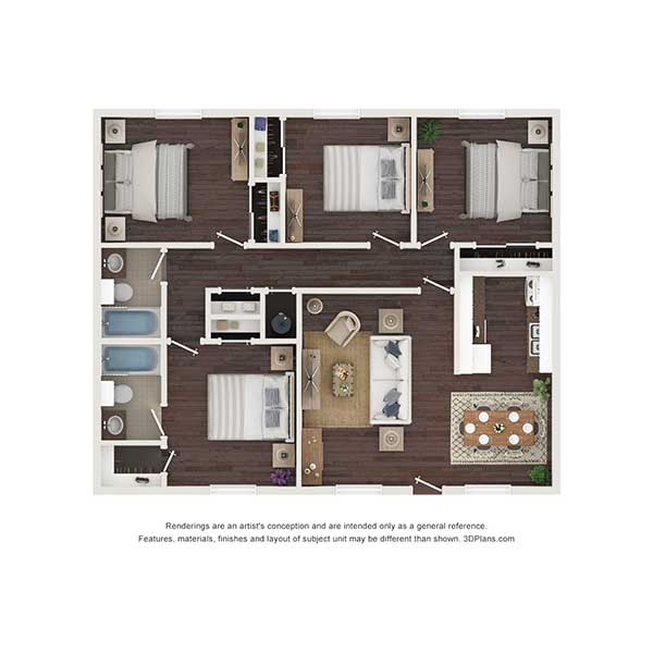 Willow Park Apartment Homes - Floorplan - Four Beds - Bossier East