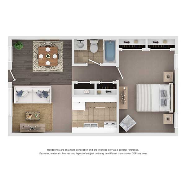 Bossier East Apartments - Floorplan - One Bed - Vieux Carre