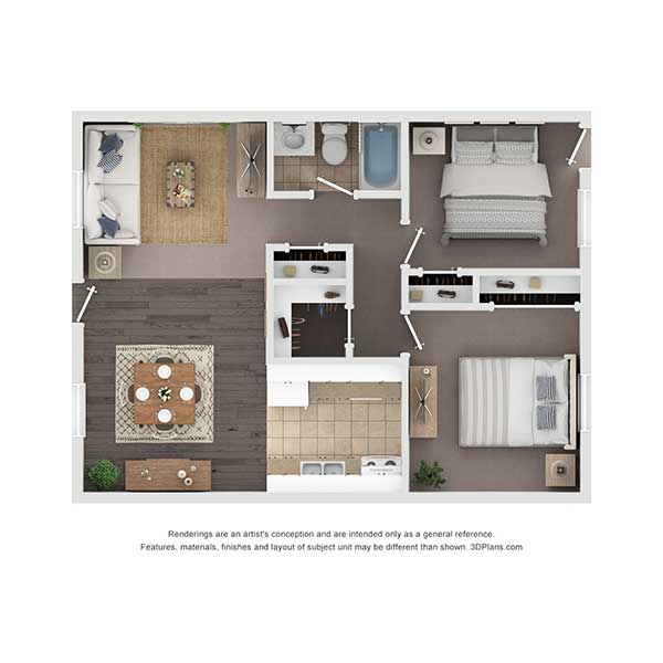 Bossier East Apartments - Floorplan - Two Beds - Vieux Carre
