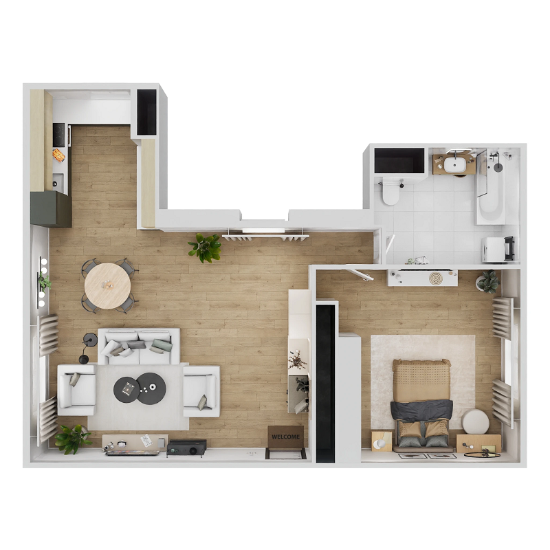 Floor plan layout for One Bedroom