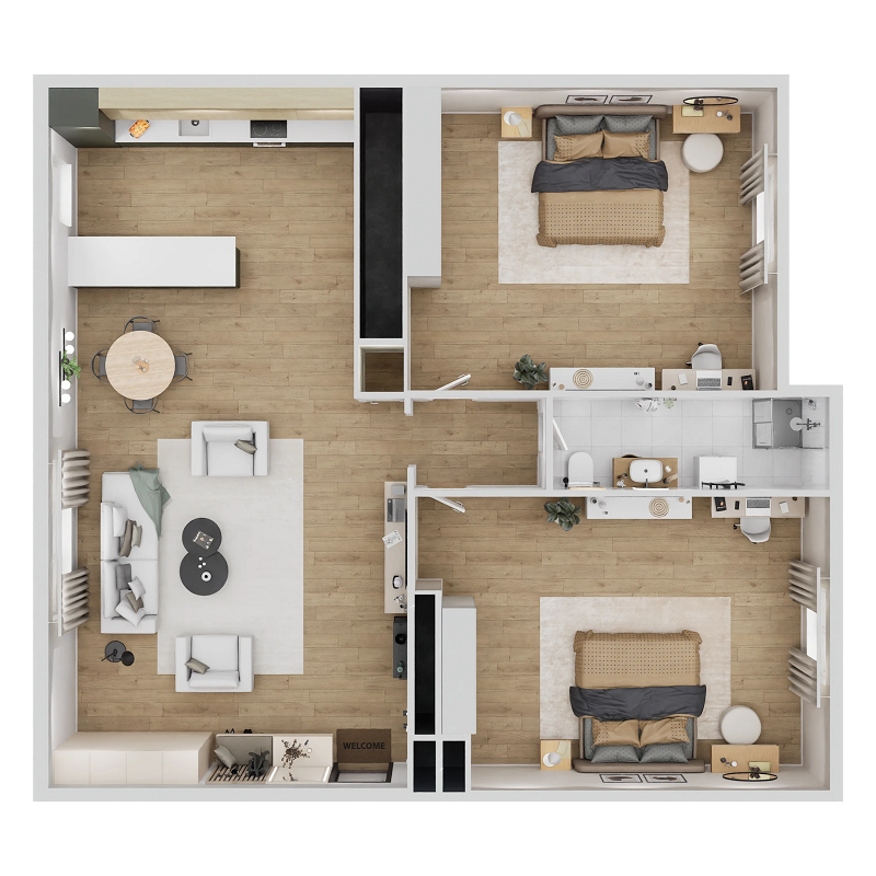 Floor plan layout for Two Bedroom