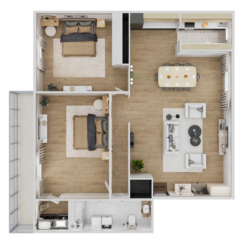 Bricktown Apartments - Floorplan - Two Bedroom