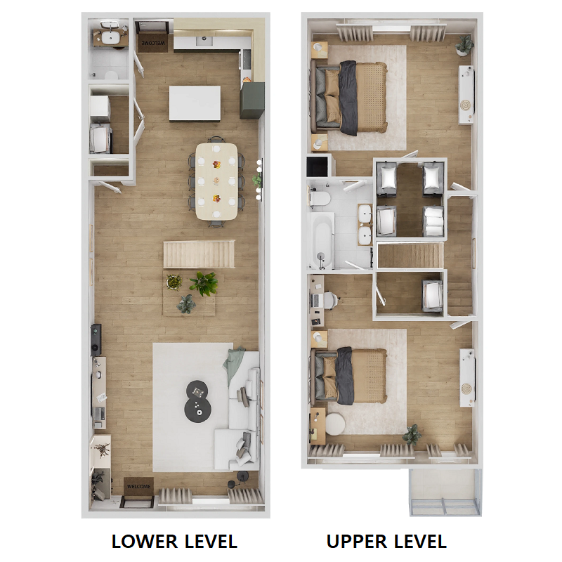 Floor plan layout for Two Bedroom Townhome