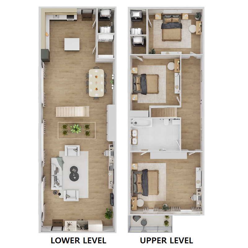 Floor plan layout for Three Bedroom Townhome