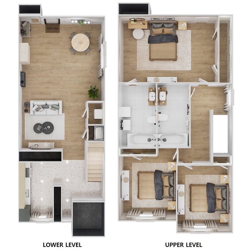 Bridgeport Apartments - Floorplan - Three Bedroom Townhouse