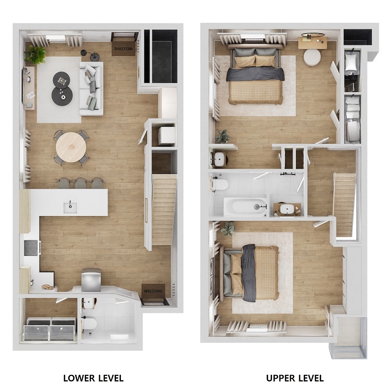 Floor plan layout for Two Bedroom Townhouse