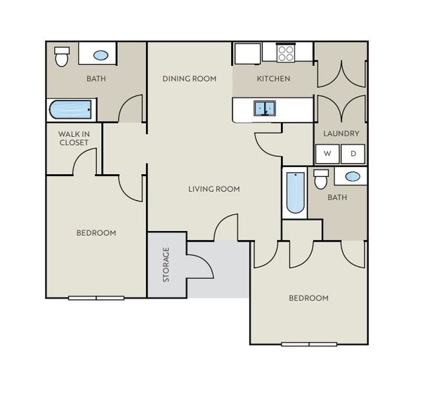 Floorplan - 2 BR, 2 Beds, 2 Baths, 1072 square feet
