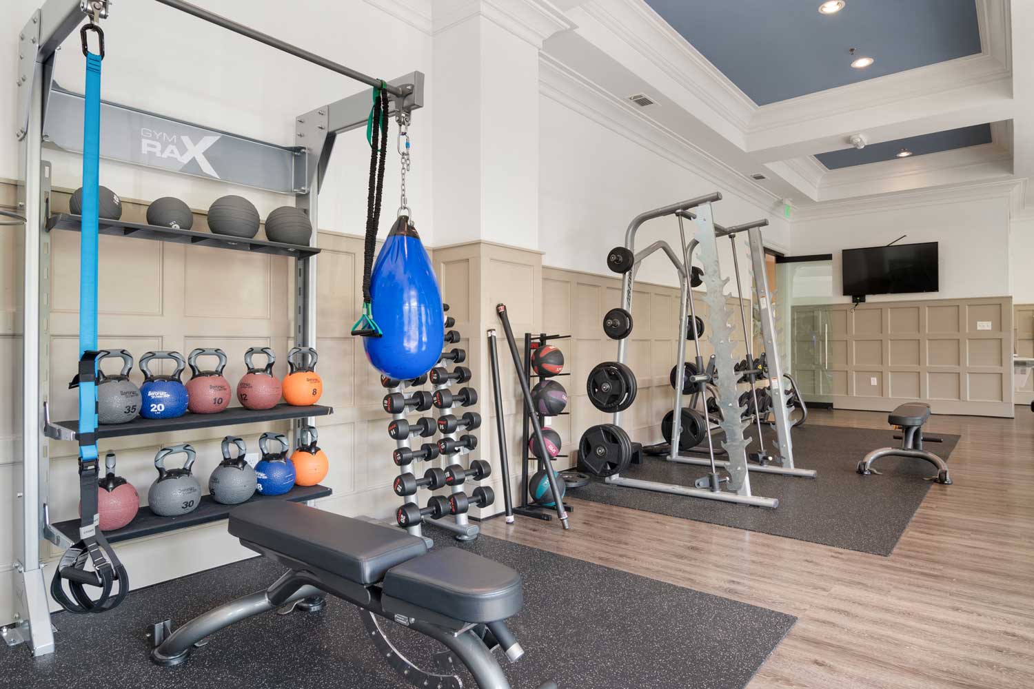 Free Weights in Fitness Center at Brookleigh Flats Apartments