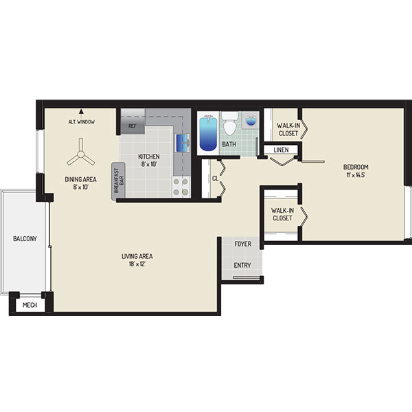 Carrollon Manor Apartments - Floorplan - 1 Bedroom + 1 Bath