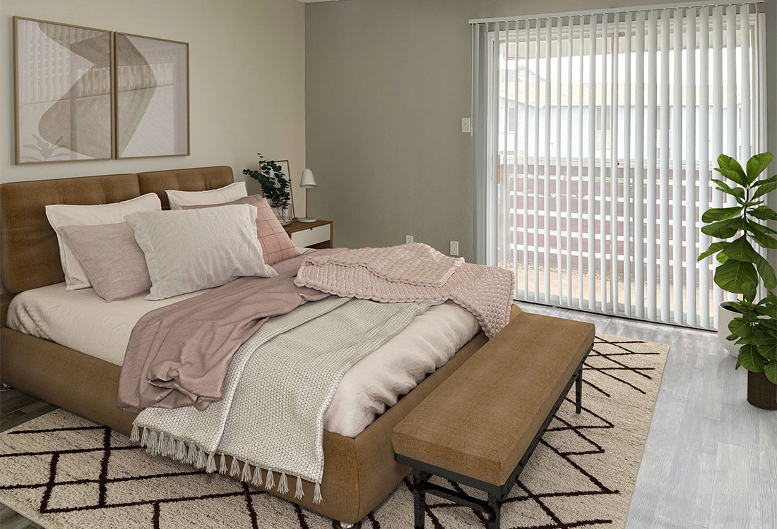Spacious Bedroom with Wood-Look Flooring at Cedar Creek Apartments in Abilene, Texas