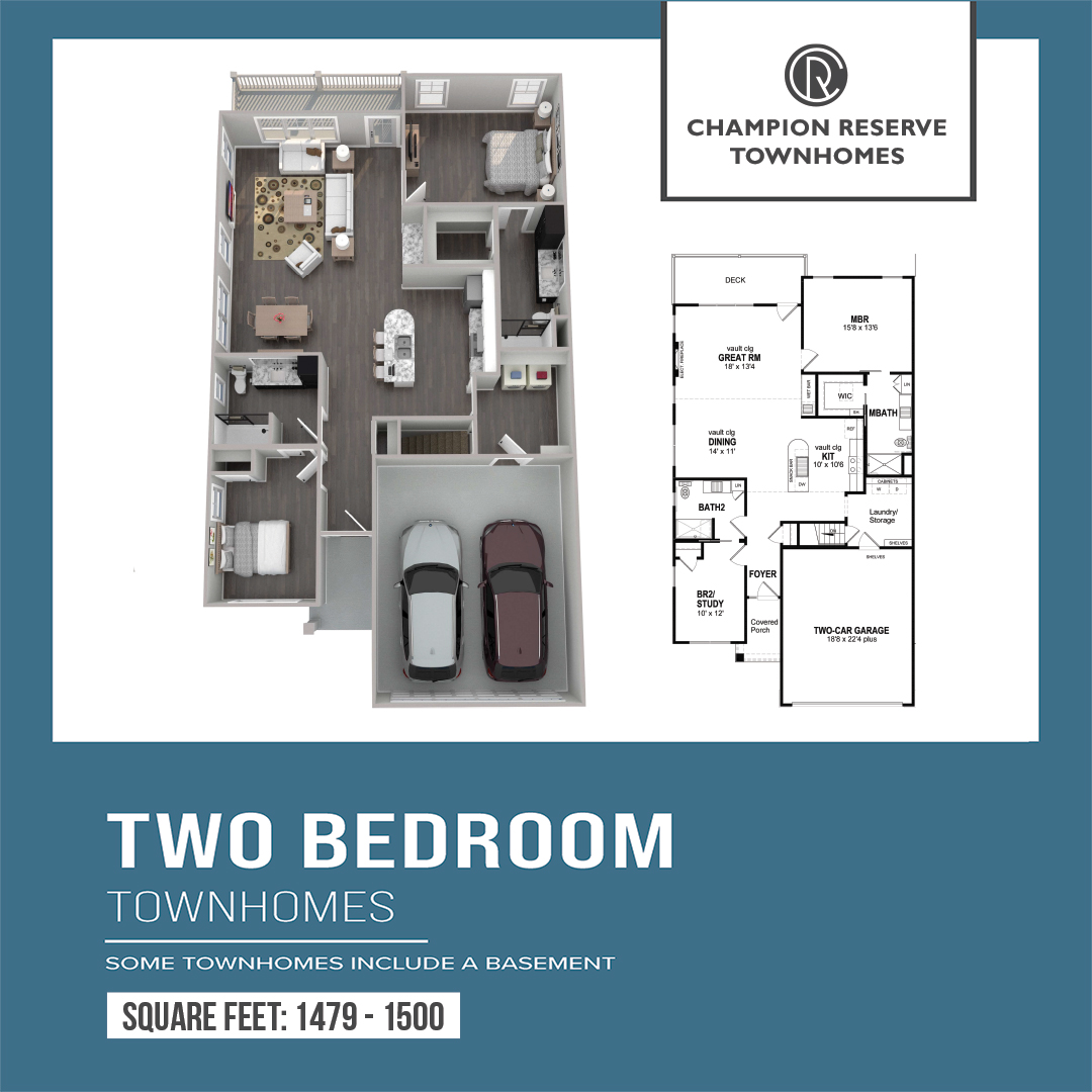 Champion Reserve Townhomes - Floorplan - 2 Bedroom & 2 Bath