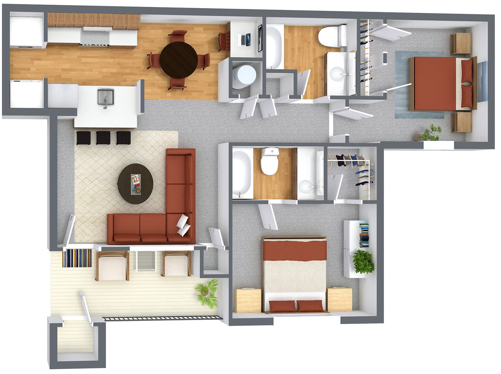 Chapel Ridge Marion - Two Bedroom - 3D Floor Plan