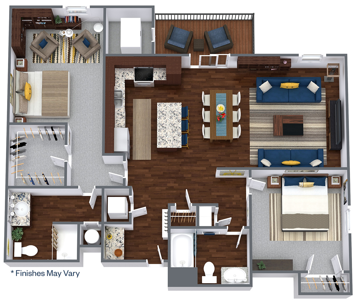 Floorplan - Two Bedroom, 2 Beds, 2 Baths, 1267 square feet